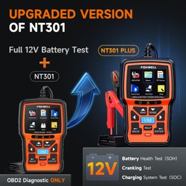 FOXWELL NT301 Plus 2-in-1 OBD2 Scanner Battery Tester, Professional Check Engine Code Reader Car Diagnostic Tool, Live Data, 12V 100-1100CCA Cranking Charging Analyzer for 1996 or Newer Vehicle