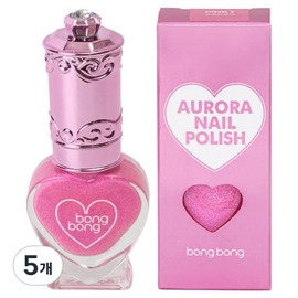 Bonbon Friends Water-based Glitter Aurora Nail Polish, Aurora Pink, 5 Pieces / 봉봉프렌즈 수성 반짝이 오로라 매니큐어, 오로라핑크, 5개