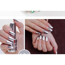 Silver Nail Polish, Metallic Mirror Effect, Metal Long-Lasting Non-Peelable Nail Art Decoration, Shiny DIY Nail Polish Manicure (18ml, 12#)