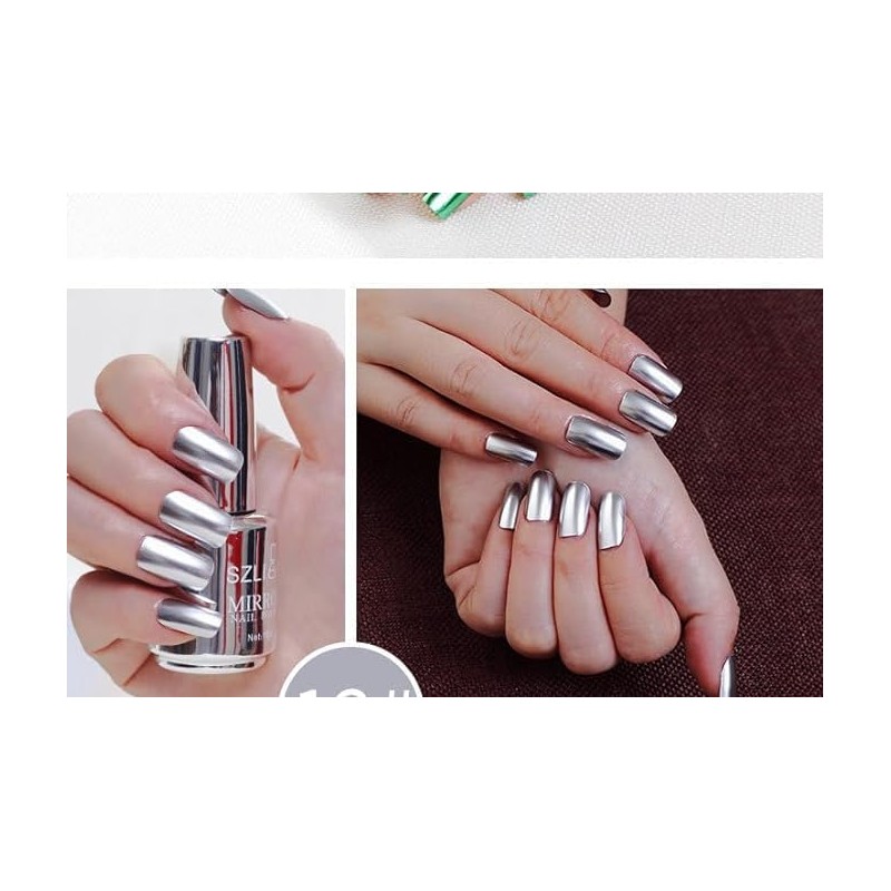 Silver Nail Polish, Metallic Mirror Effect, Metal Long-Lasting Non-Peelable Nail