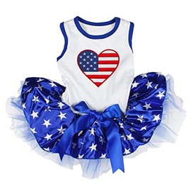 Petitebella USA - Vestido para perro con corazón (estrellas blanco/azules, XXL)