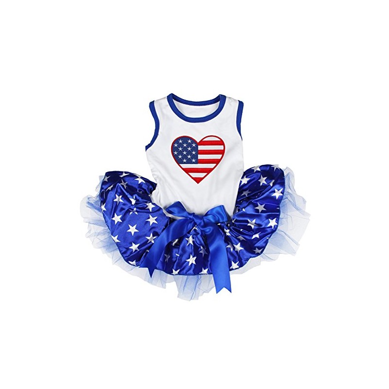 Petitebella USA - Vestido para perro con corazón (estrellas blanco/azules,