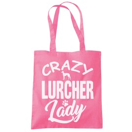 Crazy Lurcher Lady - Tote Shopping Bag - dog breed gift pet dog walker - pink