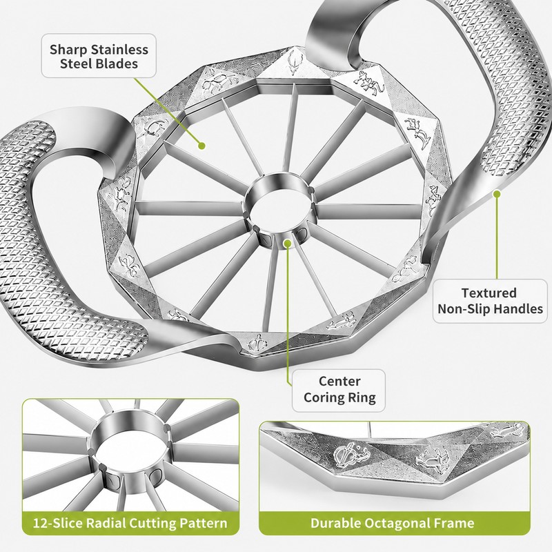 12-Slice Apple Cutter & Corer for Kitchen Prep – Stainless