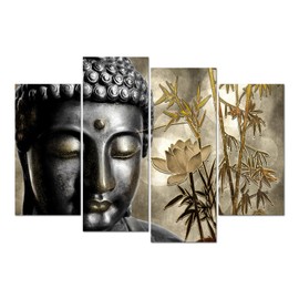 Zlove Gold Buddha Large Canvas Wall Art, Buddhism Zen Home Decor - Buddha Statues Artwork for Walls Meditation Room Living Room, 4Pcs