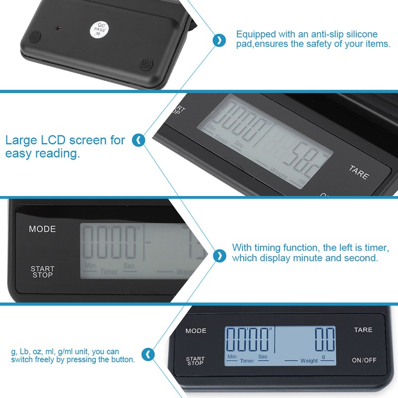 3kg/0.1g Electronic LCD Digital Kitchen Food Scale Drip Coffee Weighing