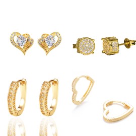 JUSTOOP 4 Pairs 14K Gold Small Huggie Hoop Earrings Set Love Heart Women Earrings Heart Hoop Earrings for Women Teens Sweet Love Heart Earrings Drop,Gold