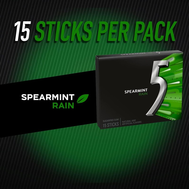 5 GUM Spearmint-Rain Flavoured Sugar Free Chewing Gum 15 Sticks
