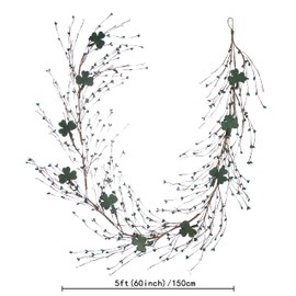 DIYFLORU St Patricks Day Garland,5FT Green Berry and Shamrock Garland St Patrick’s Day Decorations Green Clover Berry Garlands for St Patrick’s Day Decor