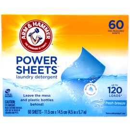 Arm & Hammer Power Sheets Laundry Detergent, Fresh Breeze Scent, Up to 120 Loads, 60 Count