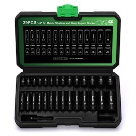 TecoTek 23 Pieces 1/4-Inch Drive Shallow and Deep 12-Point Impact Socket Set, CR-V, 5/32 to 9/16 in, SAE, 1/4"-1/4" Drill Adapter