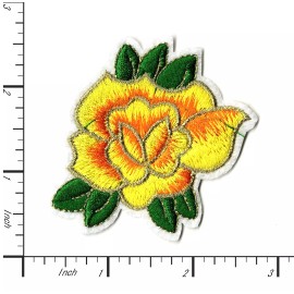 Patchwork Paradise Yellow Rose with Gold Trim Iron-On Patch - Embroidered Floral Applique