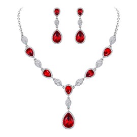 Clearine Women's Jewellery Set Wedding Bridal Cubic Zirconia Teardrop Y Necklace and Earrings Jewellery Set for Women, Alloy Steel Alloy steel Crystal, Cubic Zirconia