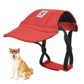 Pawaboo Dog Baseball Cap - Upgraded Elastic Ear Holes - Adjustable Dog Outdoor Sport Sun Protection Baseball Hat Cap Visor Sunbonnet Outfit for Small Medium Large Dogs, Medium, Red