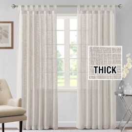 H.VERSAILTEX Linen Curtains Natural Linen Blended Curtains for Living Room Burlap Linen Textured Curtains Tab Top Curtains Energy Efficient Light Filtering Curtains (Set of 2, 52" x 84", Off White)