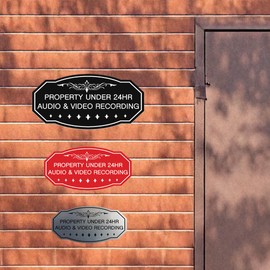 Signs ByLITA Victorian Property Under 24hr Audio Video Recording Sign - Easy Installation | Durable Wall or Door (Brushed Silver) - Small (2 Pack)