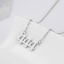 FSYAEGZA Angel Number Necklace Stainless Steel Old English Numerology Jewelry 111 222 333 444 555 666 777 888 999 Lucky Number Minimalist Pendant for Women (111, Silver)