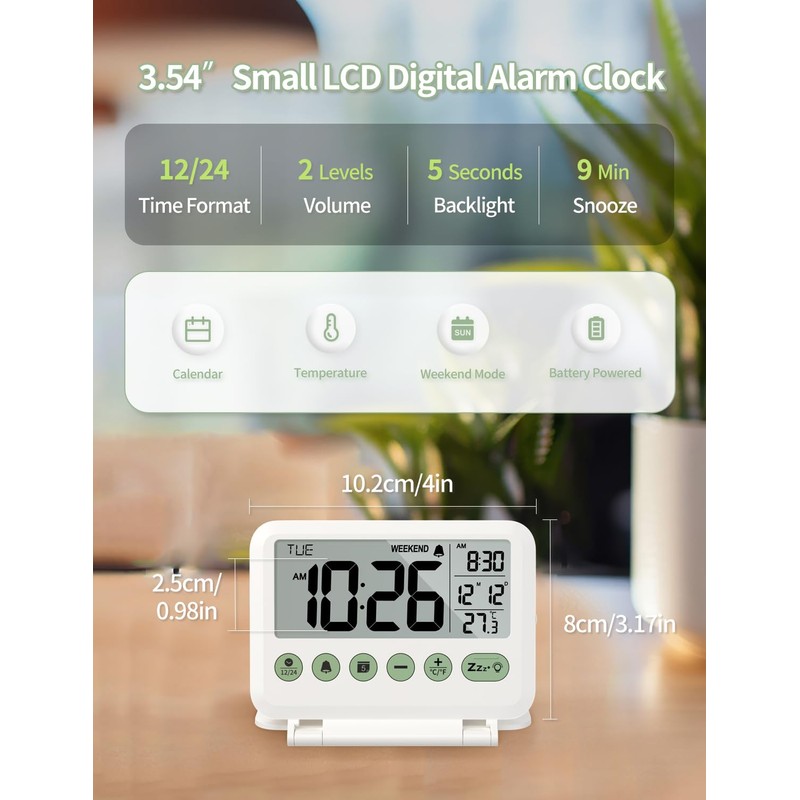MeesMeek Digital Travel Alarm Clock - 3.54 inch LCD Display,