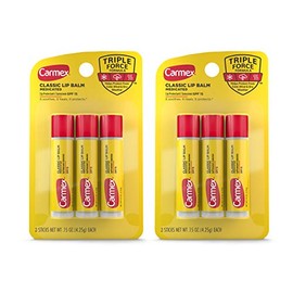 Carmex Barras de bálsamo labial medicado, hidratante labial para labios secos y agrietados, 0.15 onzas - (2 paquetes de 3)