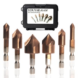 6 Pcs M35 Cobalt Countersink Drill Bit Set for Metal with Case 82 Degree 1/4'' Hex Shank HSS 5 Flute Center Punch Tool Sets for Wood, Quick Change Bit 1/4” 5/16" 3/8” 1/2” 5/8” 3/4”