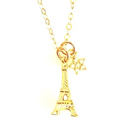 Petite Eiffel Tower Necklace, La Tour Eiffel, Paris Pendant, Paris Souvenir, Paris Lover, Gold Vermeil, Cubic Zirconia Star, Gold Fill.