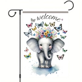 Starlit Patio Welcome Elephant Garden Flag Double Sided 12 x 18Spring Summer Elephant Garden Flag Cute Floral Butterfly Design Yard Flag for Baby Shower Outdoor Décor Lawn Banner