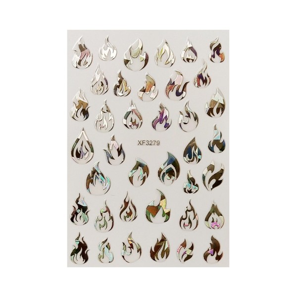 Generic Fire Flame 3D Nail Stickers Laser Gold Silver Red