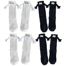 YSJCHEBS 4 Pairs of Magnetic Three-Dimensional Eye Socks, Creative Design Socks, Cute and Interesting Socks, Cotton Socks in the Middle of the Calf, Suitable for Men, Women, Couples, Friends, black