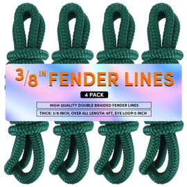 Fender Lines, 3/8'' x 6' Boat Fender Lines with Loop, Double Braid Boat Bumper Rope Boat Fender Rope Dock Lines Boat Ropes for Docking Boat Lines Dock Ties Jet Ski Mooring Small Boating Docking 4 Pack