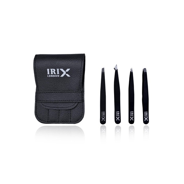 Irix London Professional Precision Tweezers Kit – 4PCS Slanted, Pointed,