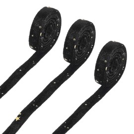 sourcing map 3 Roll 3/8" x 1 Yard Velvet Ribbons, Double Faced Craft Trims Ribbon with Star for Sewing Gift Wrapping, Party Wedding Decor, DIY Bow Ornament, Black