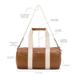 Handmade Full Grain Leather Small Duffel Bag Gym Bag | 23L | 19” | Washable Liner | Weekender | Carry On | Sport Bag (Brown) (Luxury)