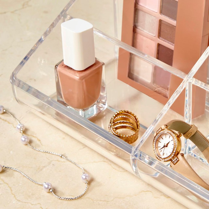 STORi Clear Plastic Vanity Makeup Organizer | 6-Compartment Holder for