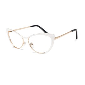KFPH Cat Eye Blue Light Glasses for Woman Fashion Cute Bluelight Blocking Computer Glasses Clear Fake Glasses, White Gold Metal Frame