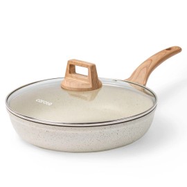 Carote 8 Inch Non Stick Frying Pan with Lid,White Granite Nonstick Skillet Omelet Pans