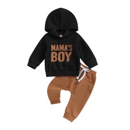 Ursobutegl Mamas Boy Clothes Toddler Baby Fall Winter Hoodies Outfit Letter Sweatshirt Top Jogger Pants Casual Tracksuit (Black, 18-24 Months)
