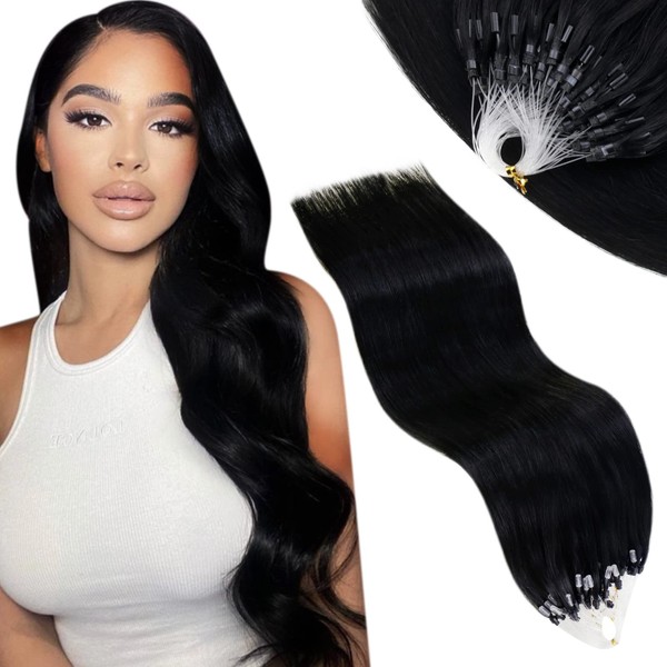 Vivien Micro Ring Extensions Real Hair Black 16 inches /