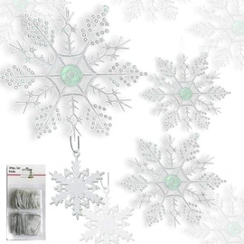 BANBERRY DESIGNS Snowflake Christmas Ornaments - Set of 160 Snowflakes - 2" D White Snowflakes - 4" D Clear Iridescent Snowflakes - 5" D Clear Iridescent Snowflakes - 6" D Clear Iridescent Snowflakes