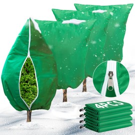 Plant Covers Freeze Protection, Frost Blankets for Outdoor Plants with Zipper Drawstring, 4 Pack 40"x 47" Plant Protection Cover Bags for Outdoor Winter Cold Weather Frost Blankets Shrub Jacket(Green)