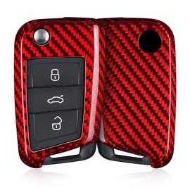 T-carbon Key Fob Cover Fits VW Volkswagen MK 7 Golf GTI Polo Alltrack Jetta Tiguan Passat Atlas CC Taos Sel 2016-2021 Accessories;Glass Fiber Key Case Fits Skoda Smart Keyless Entry 2019 RED