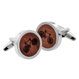 Bicycle Design Wooden Cufflinks with Silver-Tone Frame, 20mm, Gift Box Included