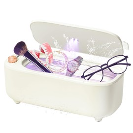 ULTRDREAMS 400ml Ultrasonic Cleaner Machine for Jewelry, Professional Electric Mini Cleaning Device with UV Light & 4 Modes for Glasses, Ring, Denture, Invisalign & Makeup Brush - Ivory