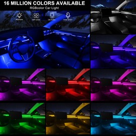 Acrylic Interior Car LED Strip Light with Wireless App, Car Accessories 18 in 1 with 175 Inches 593 LEDs Fibre Optic Car Ambient Lighting Kits, RGB Dynamic Music Sync Neon LED Strip Light for Car