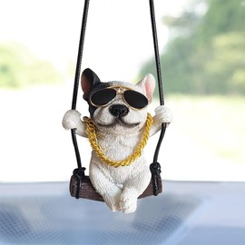 Swinging Dog Car Hanging Ornament, Car Rear View Mirror Charm Accessories, Cute French Bulldog Car Pendant Interior, Car Hanging Decorations, Car Gifts for Men Women