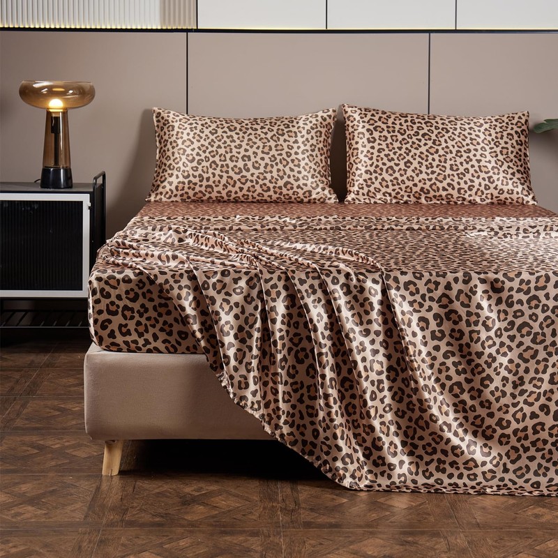 AiMay 4 Piece Queen Size Satin Bed Sheet Set Deep