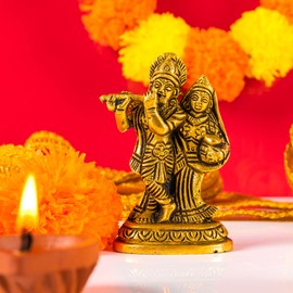 Brass Radha Krishna Pooja Murti Idol Statue God Lord Spiritual Religious Sculpture Indian Antique Statue Décor Showpiece for Home Temple Puja Decoration Festivals Diwali and Gifting (Radha Krishna)