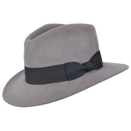 Mens or Womens 100% Wool Fedora Hat with Grosgrain Band Trilby Panama Type Hats (59 cm, Grey)