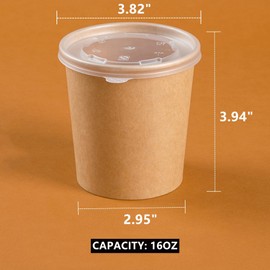 HningBuyox 80 Pack Paper Food Containers with Lids, 16 Oz To Go Hot Soup Bowls, Disposable Ice Cream Take Out Cups for Christmas Thanksgiving Microwavable Safe, Brown