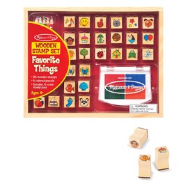 Melissa & Doug Set de Sellos de Cosas Favoritas con Tinta Lavable, Juguete de Madera, Artes y Manualidades (26 Piezas)
