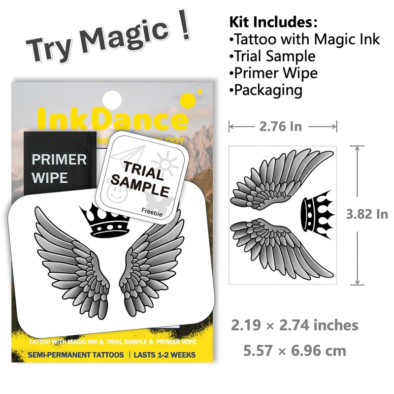 Semi-Permanent Tattoo, Royal Crown with Wings, Long Lasting Temporary Tattoos,